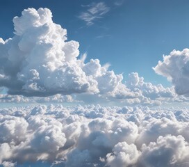 Vast azure expanse dotted with fluffy white cumulus clouds,  white,  texture