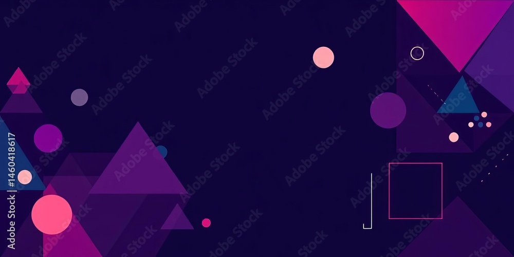 Poster minimalist geometric background featuring a triangle pattern, circles, and squares in a vector banne