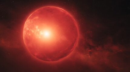 Obraz premium Glowing epic red sun with light in space