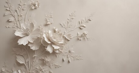 Subtle floral pattern subtly embossed in light plaster ,  muted,  background design