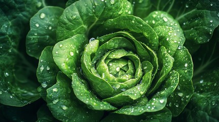 Obraz premium Dewdrops on Fresh Green Lettuce