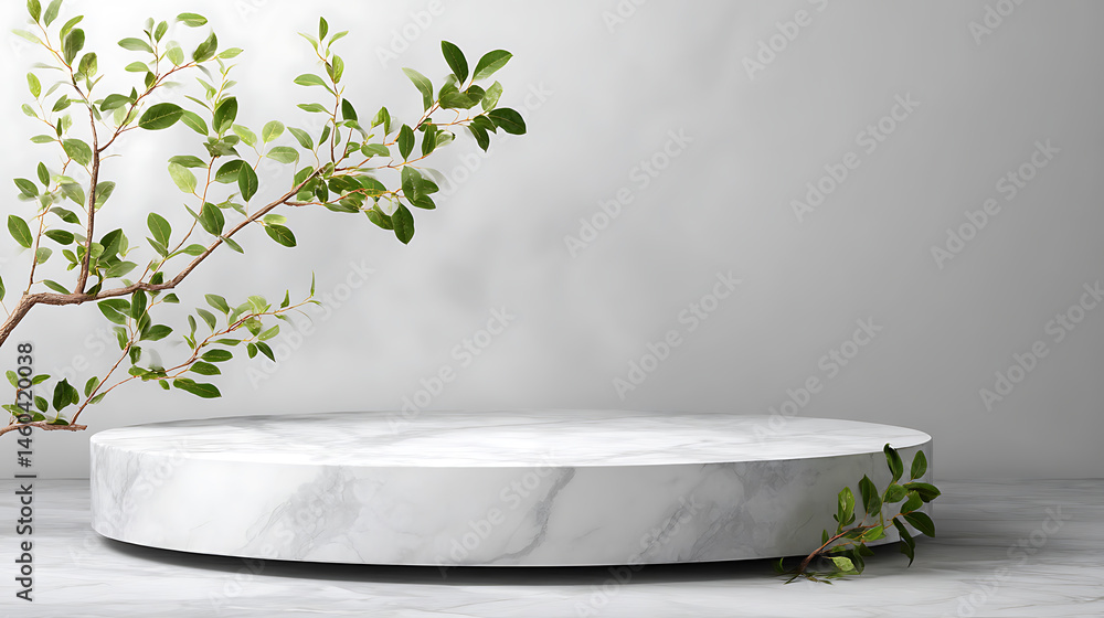 Poster white marble podium stand mock up template display showcase for product presentation with freshness 
