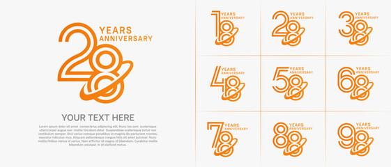 Anniversary logo type set with double line number. orange color with swoosh can be use special moment