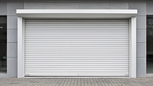 White roller shutter door closed security in modern