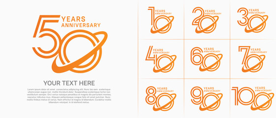 Anniversary logo type set with double line number. orange color with swoosh can be use special moment