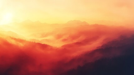 Obraz premium Golden sunrise over misty mountain peaks.