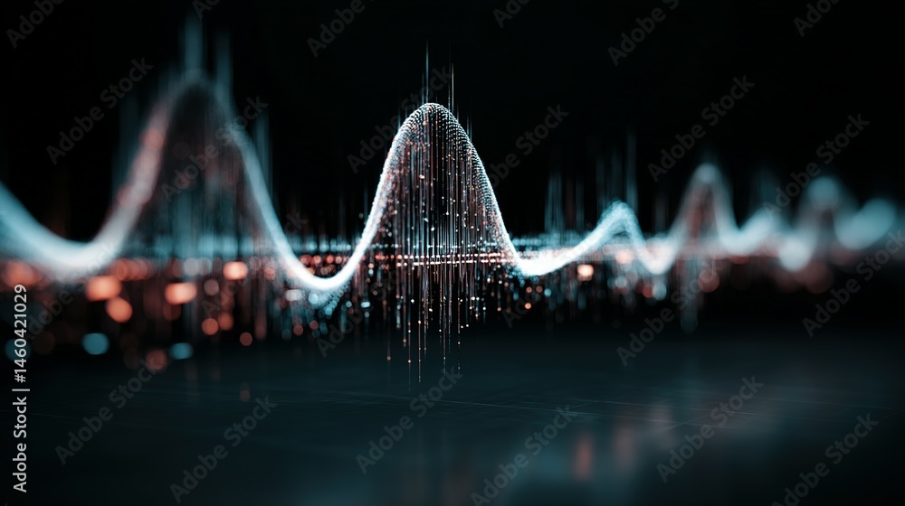 Poster abstract digital wave design with glowing lines.