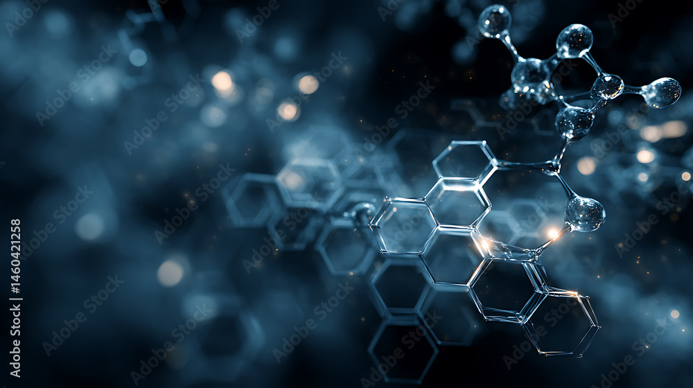 Poster Modern futuristic background of the scientific hexagonal pattern, virtual abstract background with particle, molecule structure for medical, technology, chemistry, science, social network