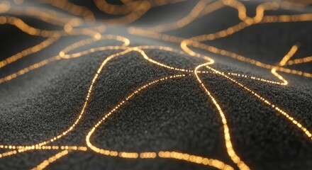Intricate network design on dark surface.