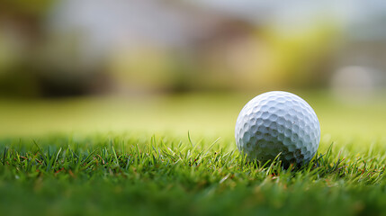 Obraz premium Golf ball on grass, on green background, sport concept