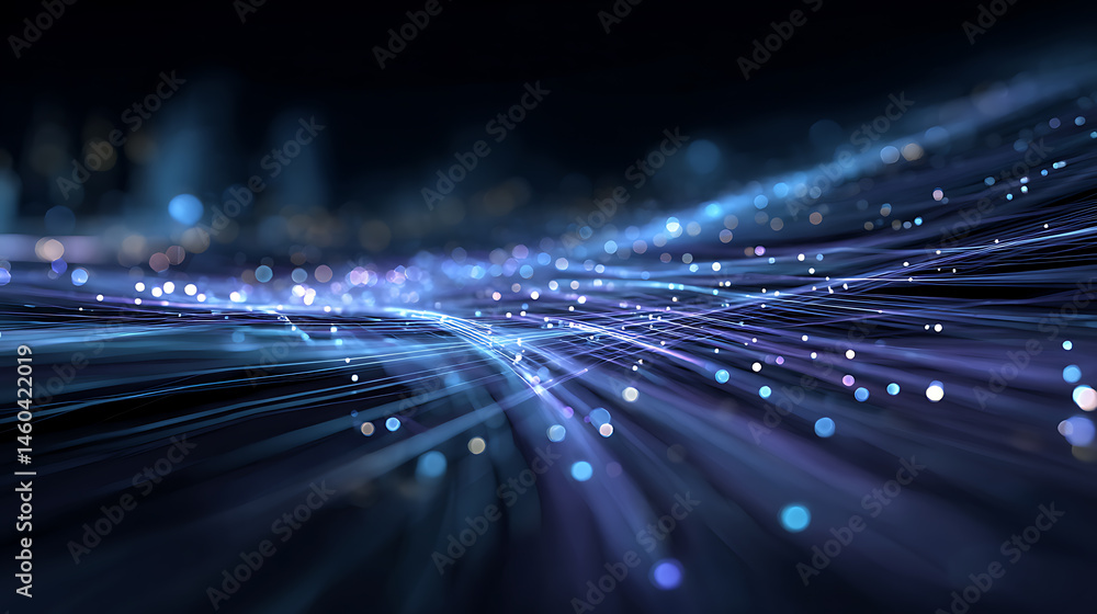Poster futuristic data stream 3d illustration, data transfer technology, cyberpunk, big data and cybersecur
