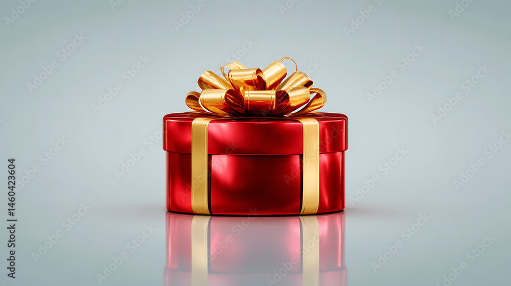 Poster shiny red gift with bow and copy space isolated on transparency