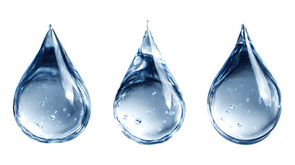 Set of three 3 water round droplets isolated on white background