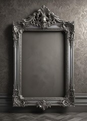 Intricate silver frames against deep damask  Vintage style ,  art deco,  decorative frame