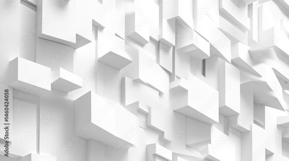 Poster abstract architectural composition of geometrically arranged extruded white blocks