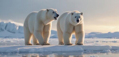 Albino polar bear stands on arctic ice floe, sunlight reflecting off fur , albino, cub, beast