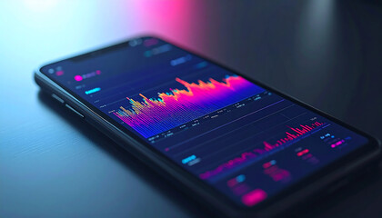 Analyzing financial trends smartphone data visualization modern office close-up investment insights