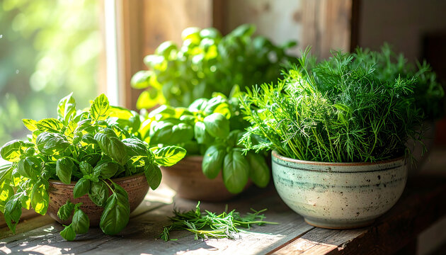 Herb gardening tips indoor space photography bright natural light top-down view growth ideas