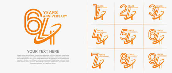 Anniversary logo type set with double line number. orange color with swoosh can be use special moment