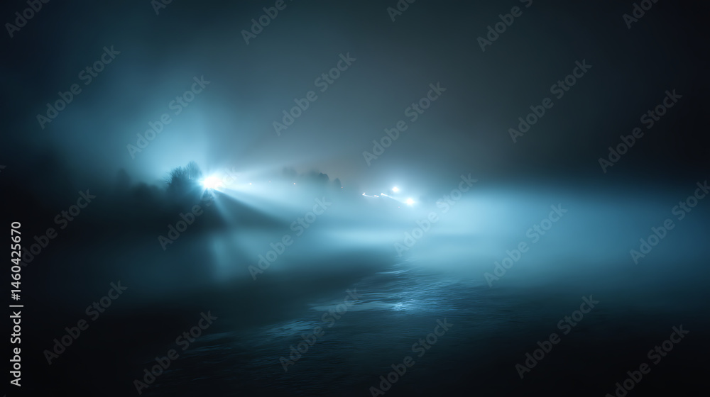 Poster Ethereal nocturne, intriguing fusion of dark and light capturing essence of mysterious night with abstract elements atmospheric fog and subtle glow ideal for mesmerizing background or creative design