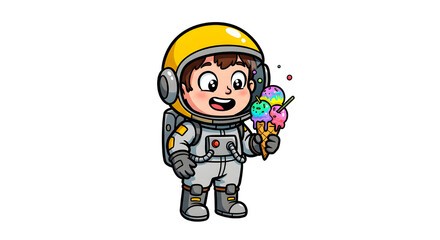 Obraz premium Cute Cartoon Little Astronaut with Ice Cream
