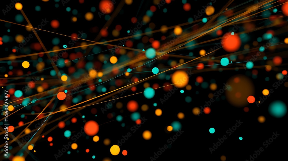 Poster Data connected with lines and dots, large language model graphic, dots and lines are colorful, business color scheme