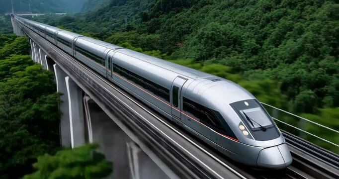 Maglev Train in Lush Landscape
