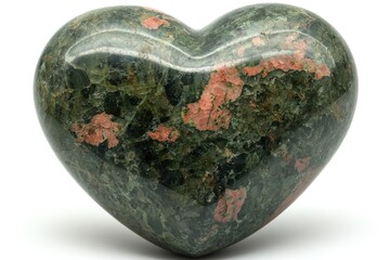 Polished green and pink heart-shaped stone.  Unique texture and color variations