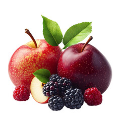 Bunch of Apples and Pears with Leaf Isolated on Transparent Background