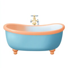 Cartoon bathtub isolated on white background with faucet