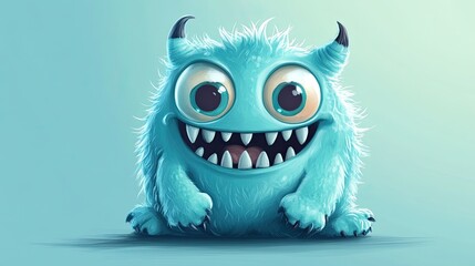 Funny and Cute Digital Illustration of a Little Monster Mascot with Playful Features. 