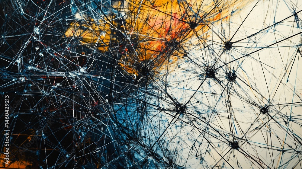 Poster complex network visualization: abstract interconnected lines and points art