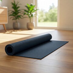 Teal Yoga Mat in Serene Indoor Setting with Natural Light and Greenery