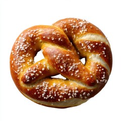 Salted pretzel isolated on white background, close up view