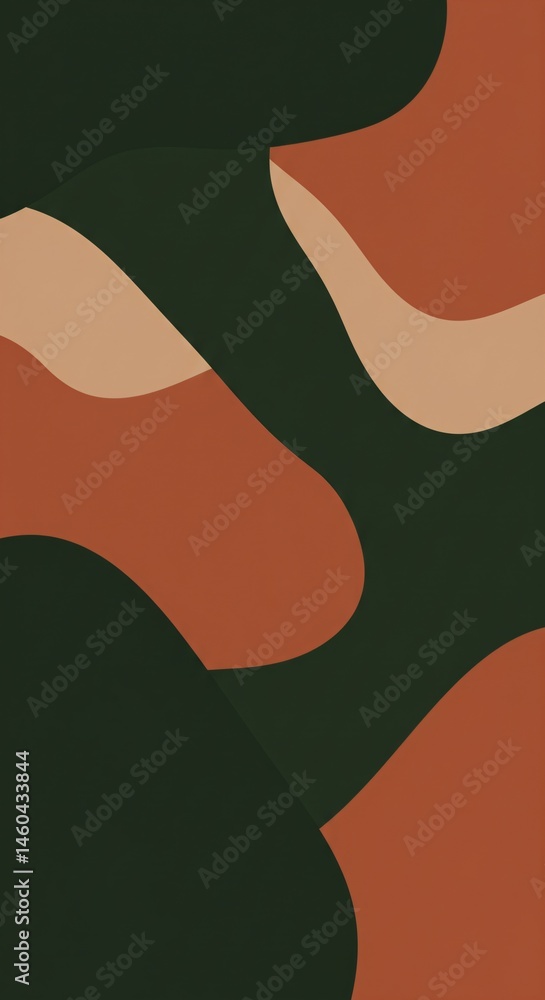 Poster abstract camouflage pattern with green and brown shapes on textured background. military style desig