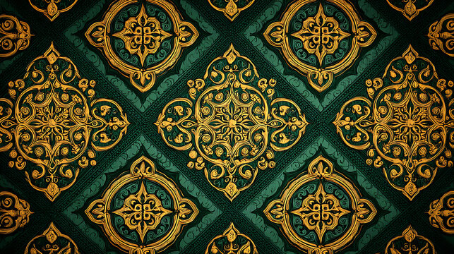 Traditional thai pattern background with intertwining gold and green motifs ancient temple art inspired design