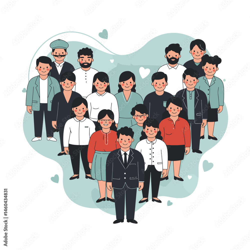 Aufkleber diverse group of people standing together with heart background showing unity and friendship in vect