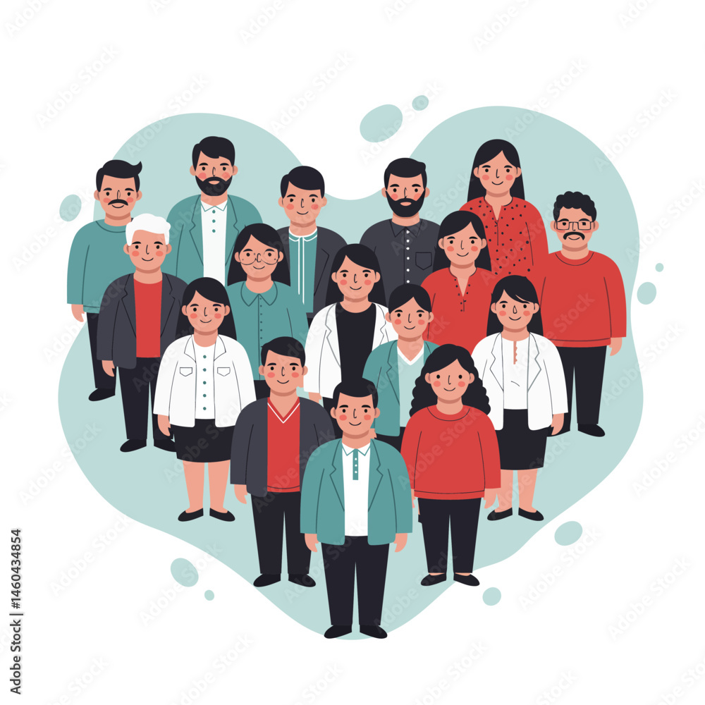 Aufkleber diverse group of people standing together inside heart shape symbolizing unity and community support