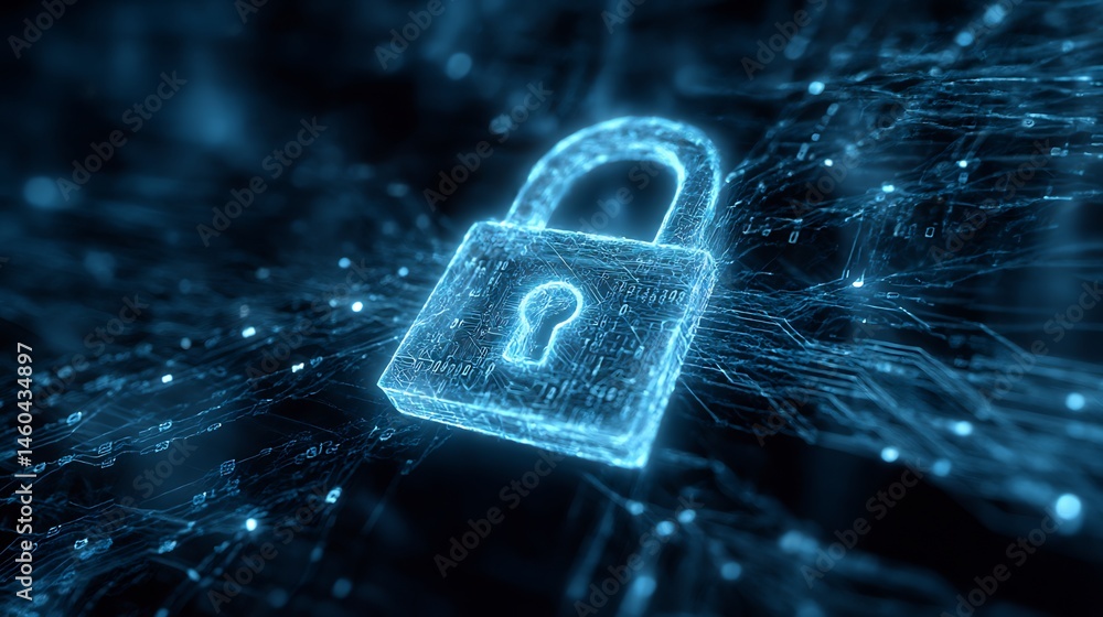 Poster digital safety lock securing data networks in the era of cybersecurity