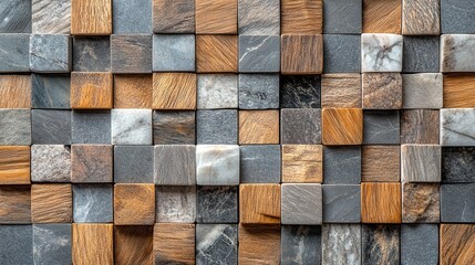 Exquisite wood and grey marble mosaic tile texture, perfect for modern interiors.