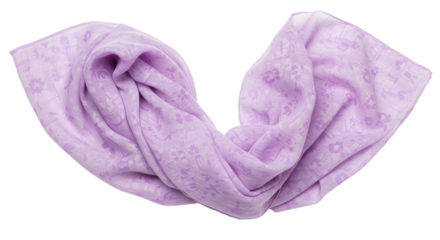 A soft lavender scarf elegantly draped, showcasing delicate floral patterns, perfect for spring fashion or accessories
