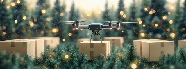 Drone powered smart delivery system over agricultural landscape improving precision logistics and optimizing AI driven sustainable transportation for seamless supply chain management,

