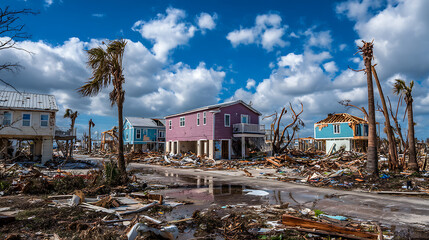 Fototapeta premium Hurricane, florida after the hurricane, broken houses, broken trees