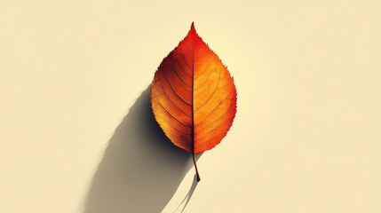 Autumnal leaf casts a subtle shadow on a plain backdrop.