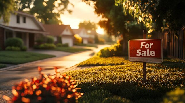 A bright and welcoming suburban home with a freshly sold "For Sale" sign displayed prominently in the yard, capturing the excitement of a successful real estate deal - Powered by Adobe