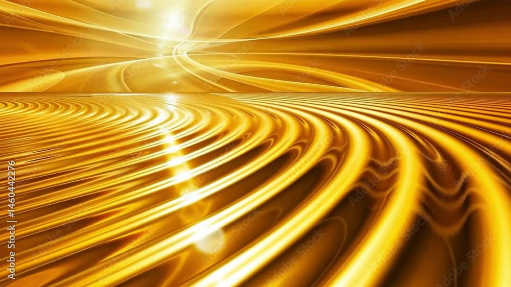 Poster golden abstract waves mesmerizing visual effect of smooth curves and light reflection, evoking luxur