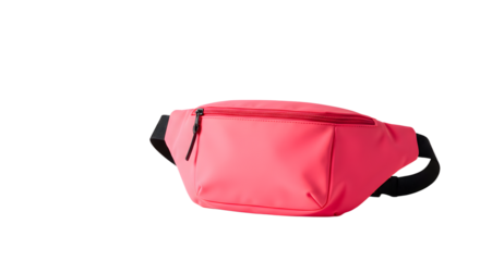 Bright pink fanny pack on a white background, showcasing its sleek design and zipper detail, ideal for fashion or travel use
