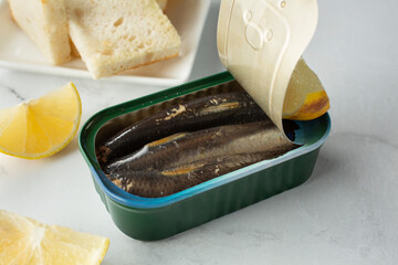 A view of a package of canned sardines.