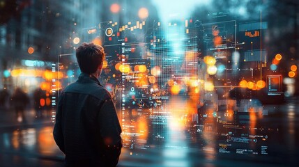 Digital innovation exploration urban city visual data interface tech environment futuristic viewpoint