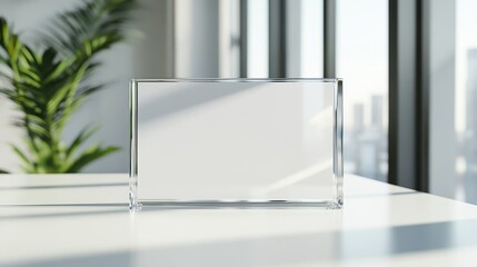 Certificate mockup A4 horizontal with acrylic frame on minimal office desk
